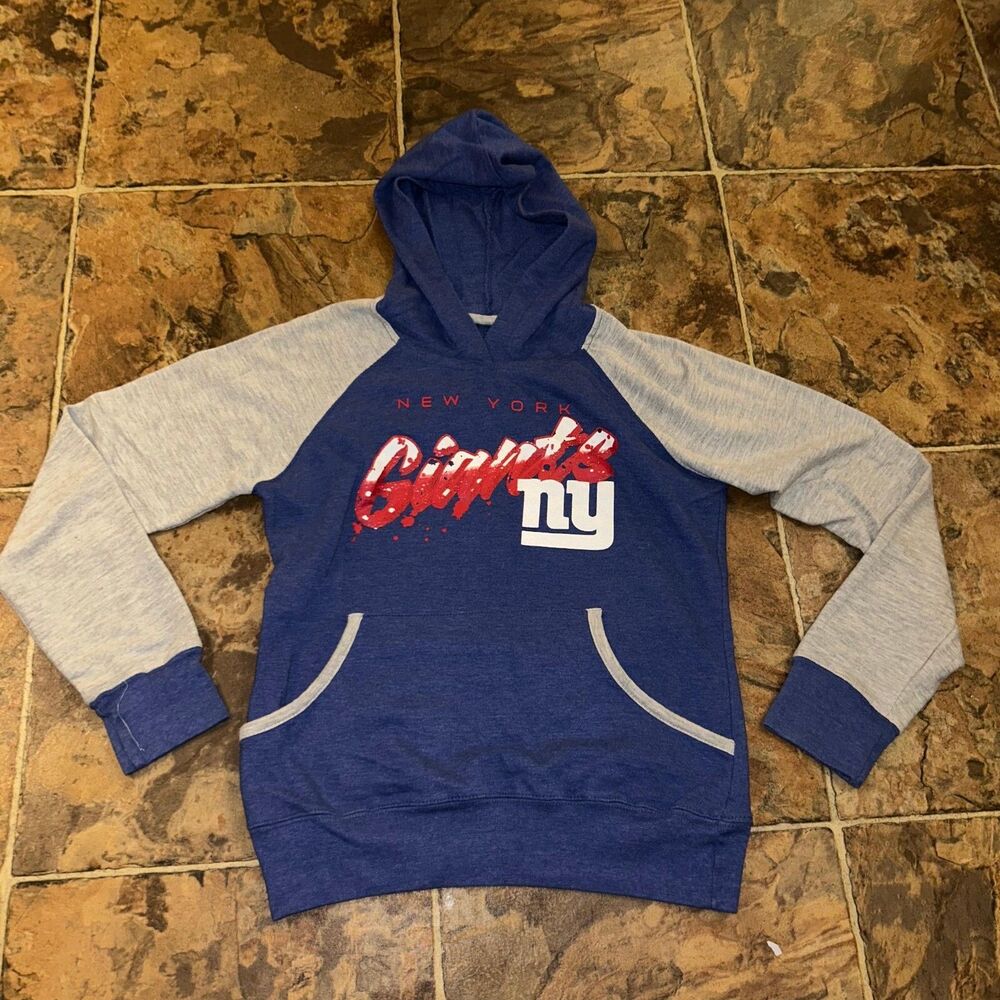 New York Giants Hoodie Sweatshirt Men's Blue & White Pullover Graphics Pocket S
